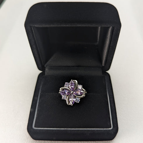 英國復古珠寶紫水晶和氧化鋯純銀戒指